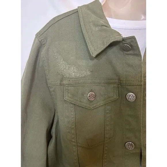 Olive Utility Denim Jacket Rugged Casual Layer Gift Ready Men’s L - Picture 3 of 8